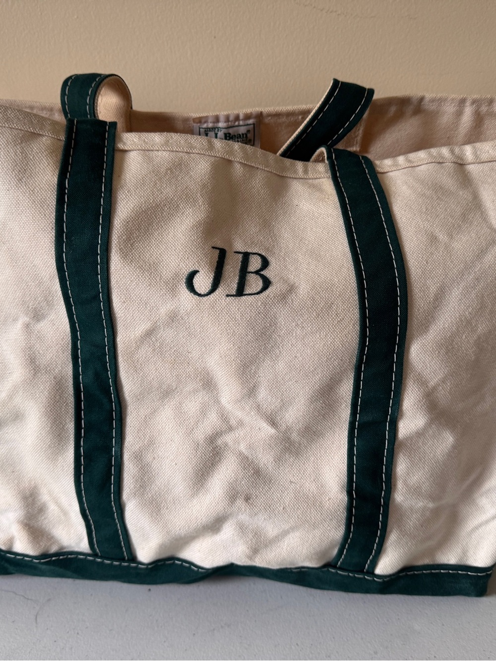 Vintage 80’s/90’s L.L. Bean Cream Canvas Boat and Tote with Dark Green Trim